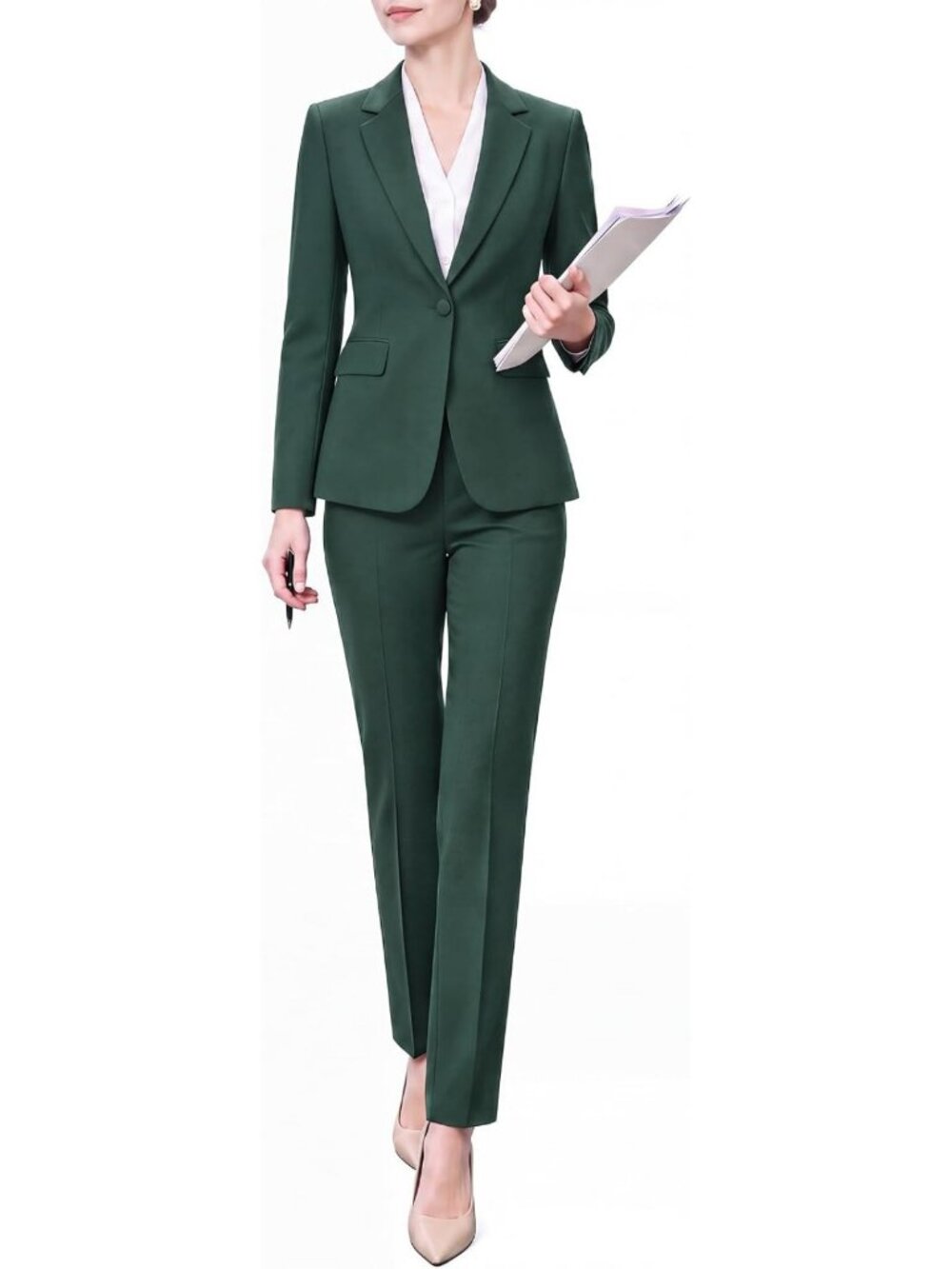 Chic Women's Two Piece Pants Suit - Wrinkle-Free Blazer & Trousers Set for Work